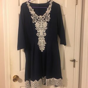 3/4 Sleeve blue dress with lace accent